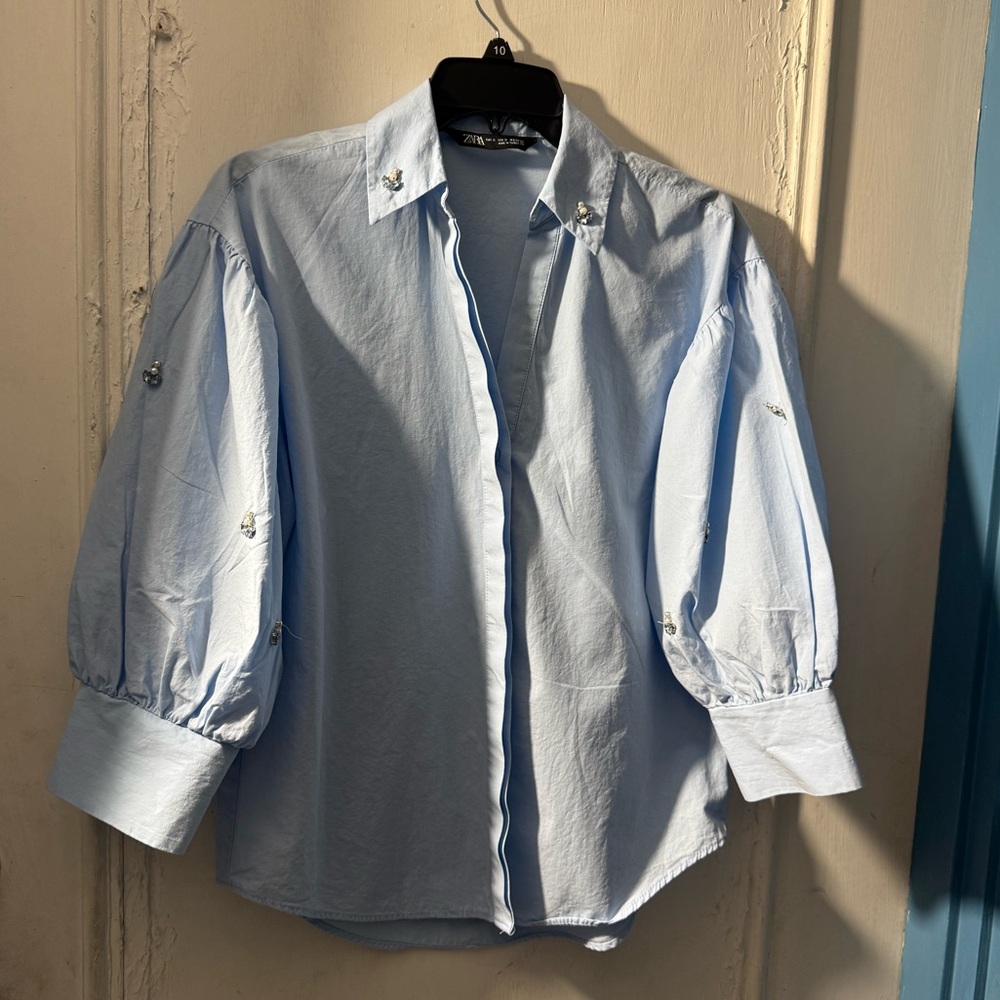 Zara | Tops | Zara Pearl Rhinestone
Button Down Shirt size small